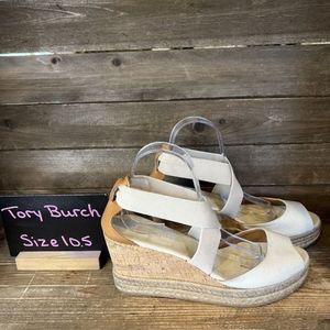 Womens Tory Burch Espadrille Ivory Canvas Wedge Heels Size‎ 10.5 M GUC